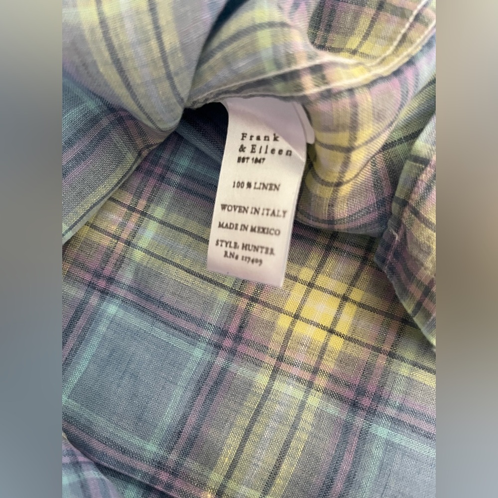 Women’s Frank & Eileen Linen Plaid Button-Down Hunter Shirt Dress Size Small - Picture 3 of 6